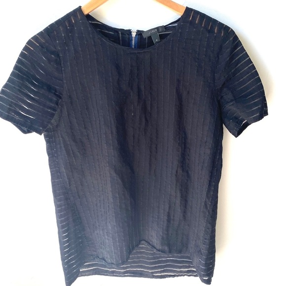 J. Crew Black sheer short sleeve Top - Picture 1 of 8